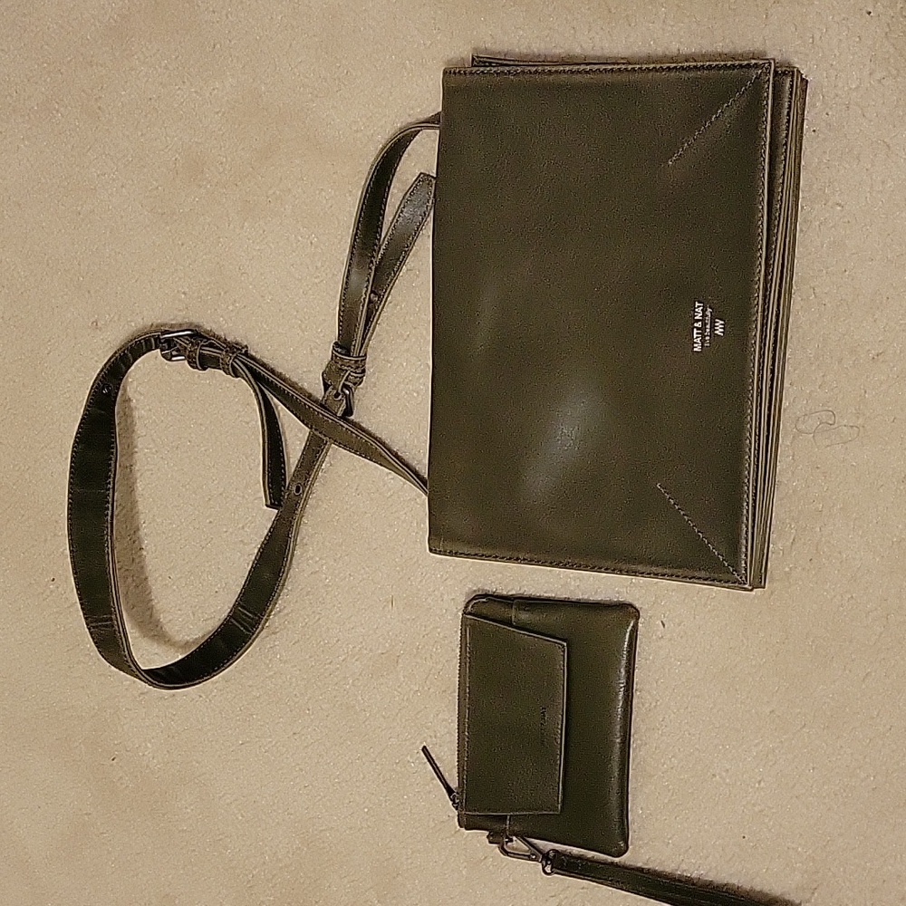 Matt & Nat *2 Piece Set* Franca Crossbody Bag and Wristlet Wallet Pouch in Olive